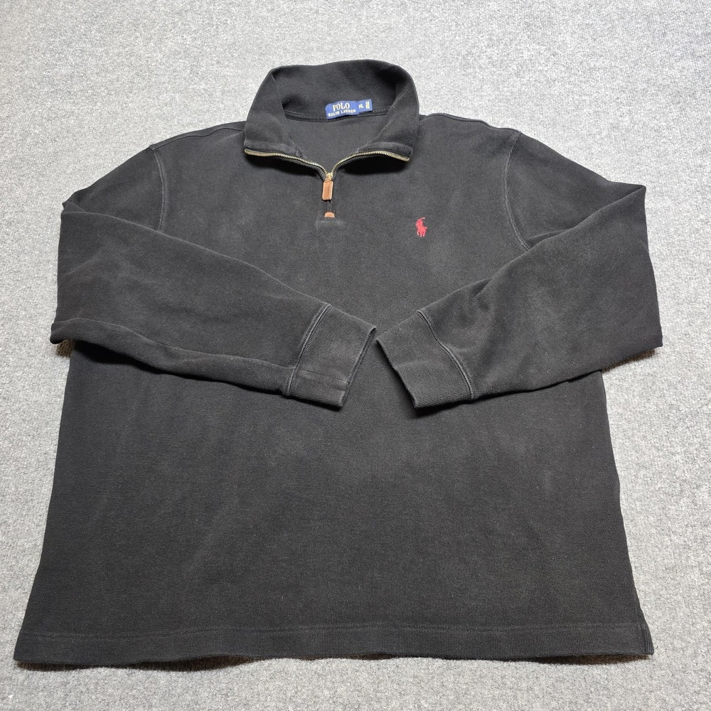 Polo Ralph Lauren Sweater Mens XL Black 1/4 Zip Fleece Pullover Pony Logo